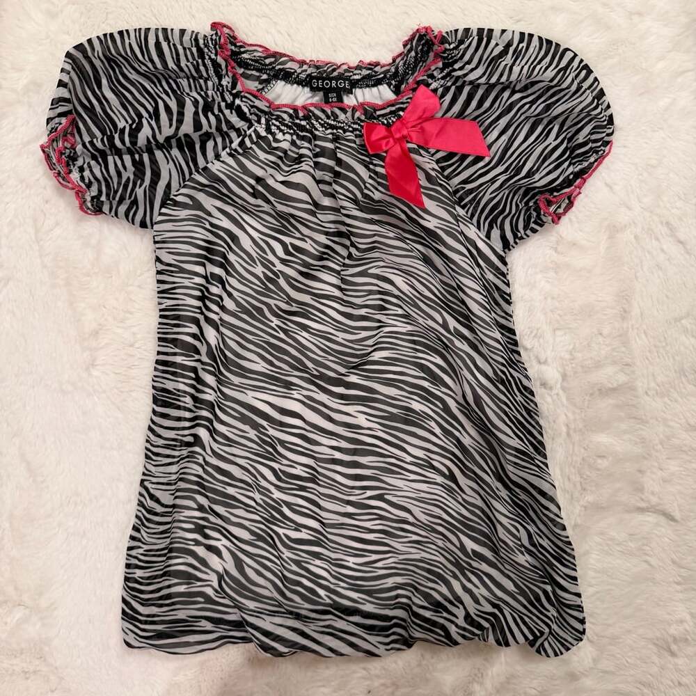 George Zebra Print Top Size 6-5X Pink Bow